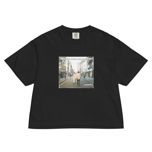 Oasis Whats the Story Morning Glory Mineral Wash Womens Crop Top Shirt Black
