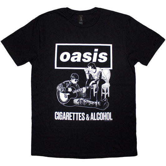 Oasis Cigarettes & Alcohol Illustration Mono Mens T Shirt Black