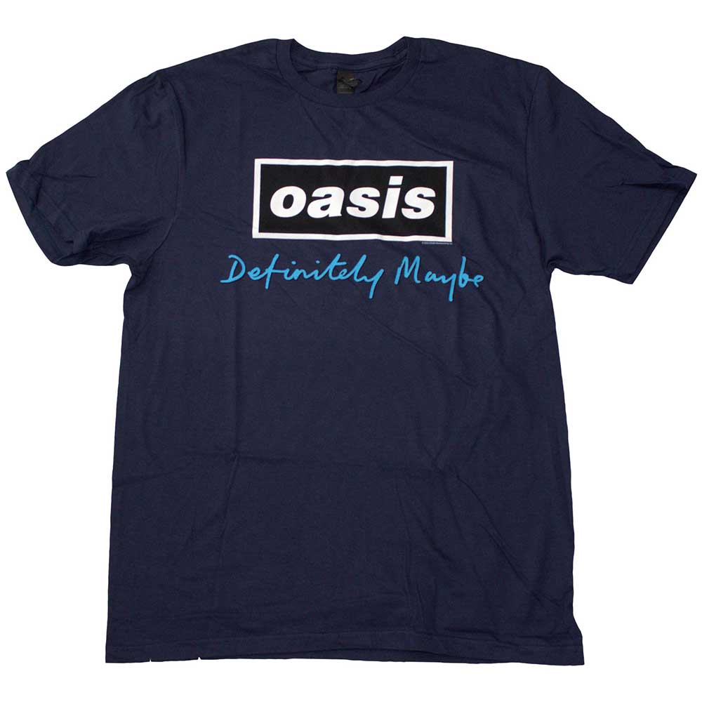 Oasis Definitely Maybe Text Logo Mens T Shirt Blue