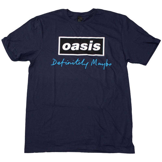 Oasis Definitely Maybe Text Logo Mens T Shirt Blue