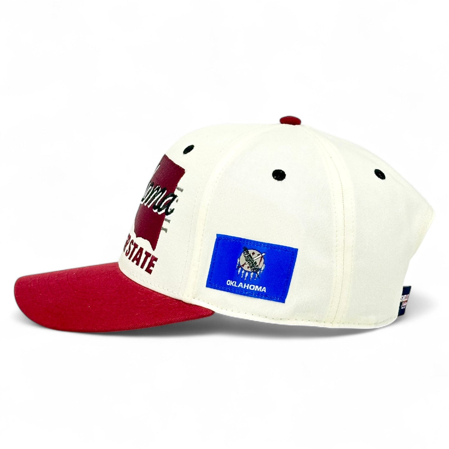 Oklahoma Snapback Hat - The Bozworth (Cream/Crimson)