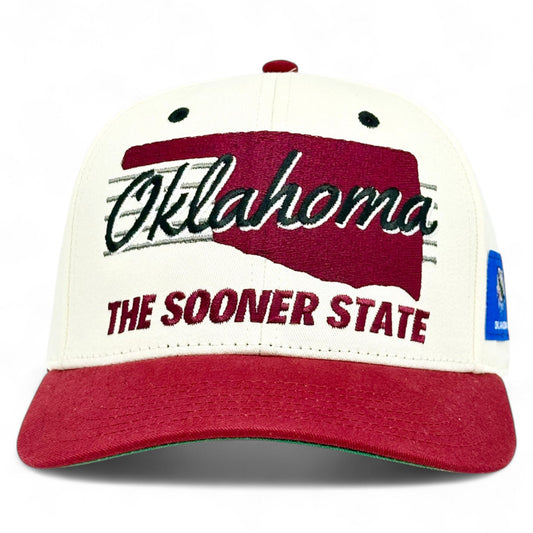 Oklahoma Snapback Hat - The Bozworth (Cream/Crimson)
