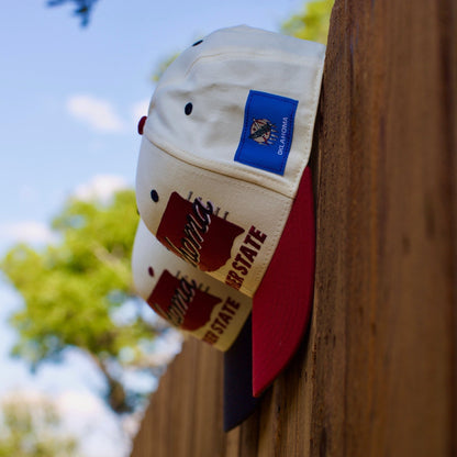 Oklahoma Snapback Hat - The Bozworth (Cream/Crimson)