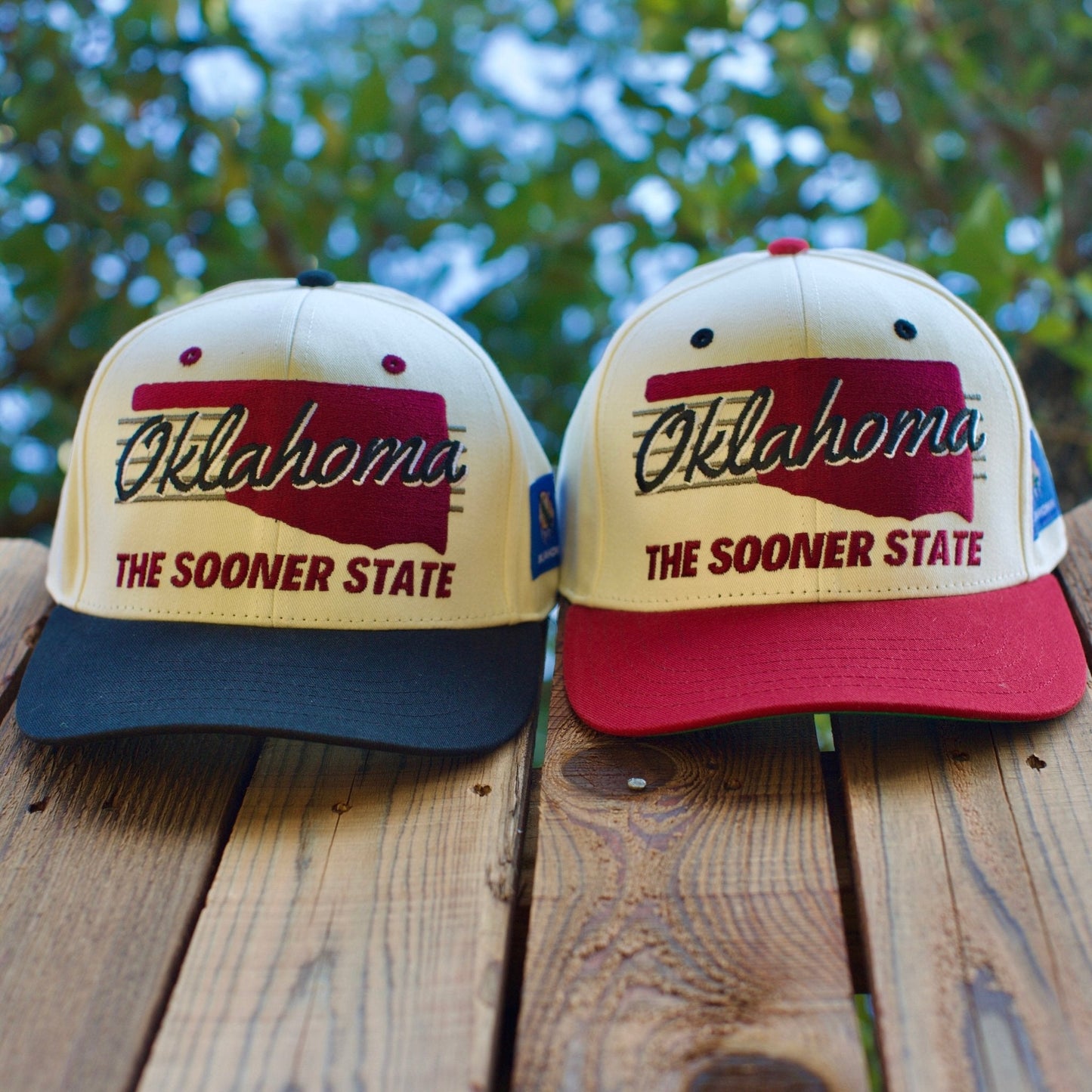 Oklahoma Snapback Hat - The Bozworth (Cream/Crimson)