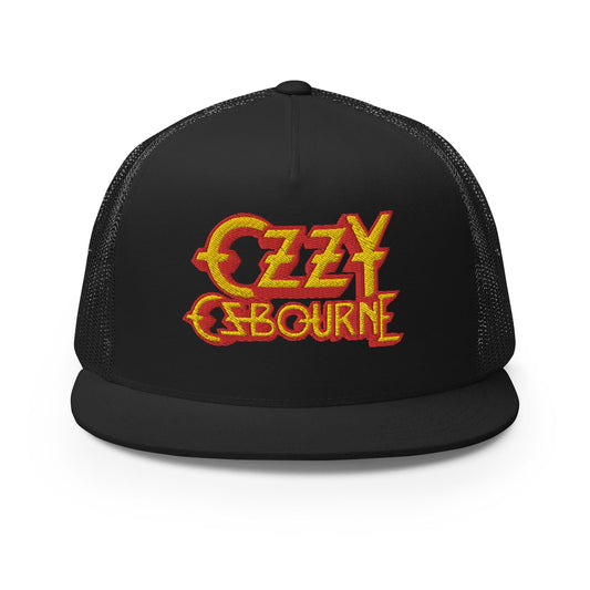 Ozzy Osbourne Logo Flat Brim Snapback Trucker Hat Black