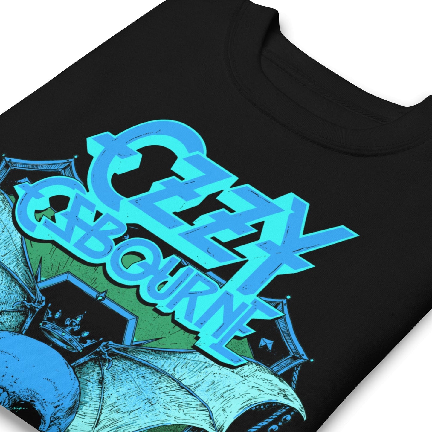 Ozzy Osbourne Neon Blue Bat Jumbo Print Mens Sweatshirt Black
