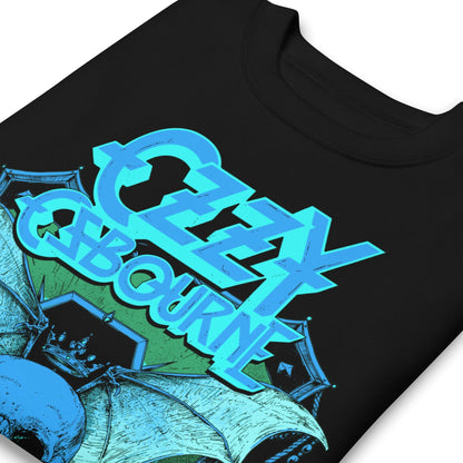 Ozzy Osbourne Neon Blue Bat Jumbo Print Mens Sweatshirt Black