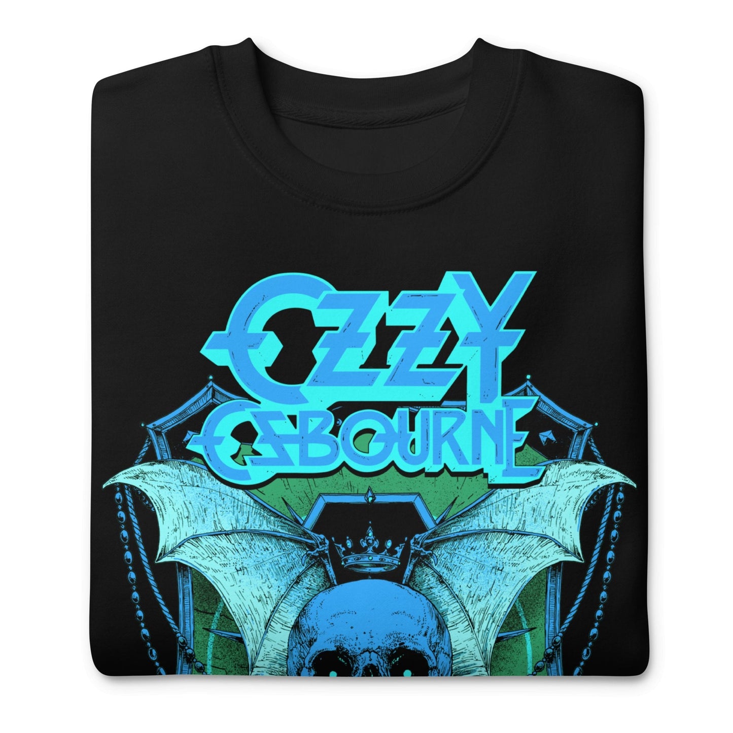 Ozzy Osbourne Neon Blue Bat Jumbo Print Mens Sweatshirt Black