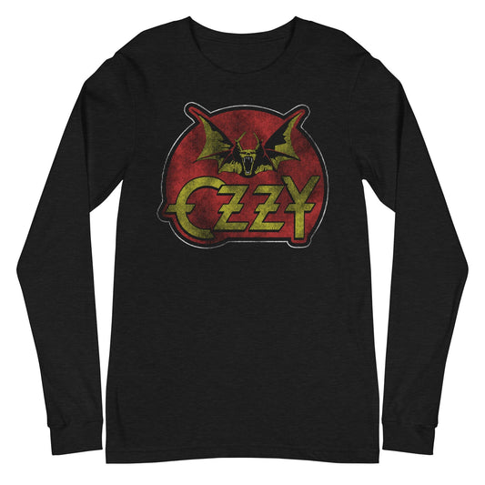 Ozzy Osbourne Flaming Bat Mens Long Sleeve T Shirt Black