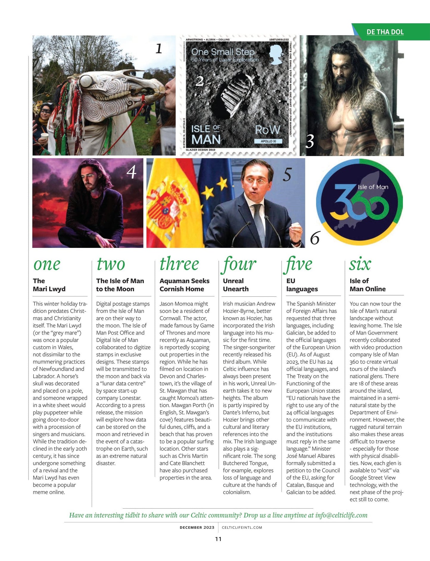 Celtic Life International - Holiday Traditions December 2023: Irish Comedian Joanne McNally, Jason Momoa, EU, Holiday Markets, Gift Guide, Christmas Recipes, Folklore, Scottish & Dutch Music!