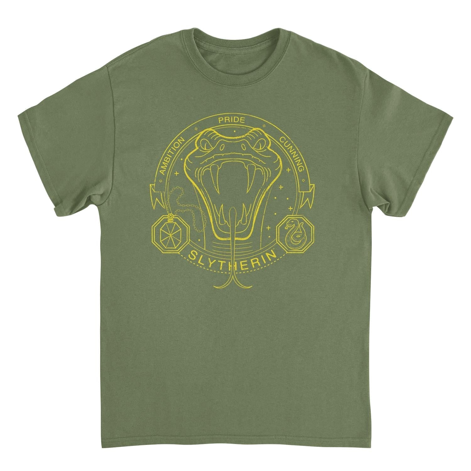Harry Potter Minimalist Mascot Slytherin Outline Mens T Shirt Military Green Officially Licensed