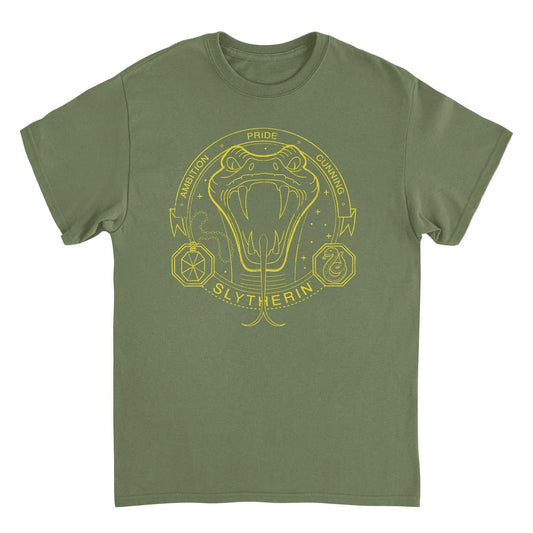 Harry Potter Minimalist Mascot Slytherin Outline Mens T Shirt Military Green Officially Licensed