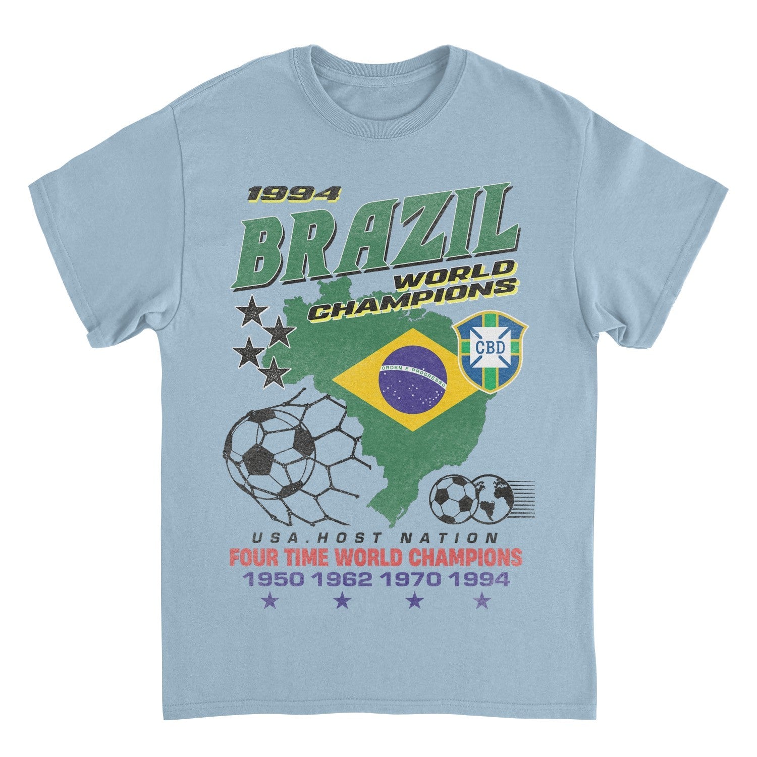 Toffs Retro Soccer Futbol Brazil World Mens T Shirt Light Blue Officially Licensed