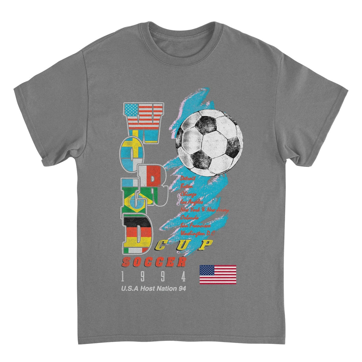 Toffs Retro Soccer Futbol World Soccer Cup Mens T Shirt Charcoal Officially Licensed