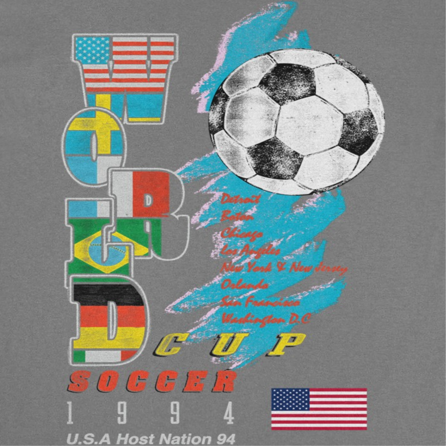 Toffs Retro Soccer Futbol World Soccer Cup Mens T Shirt Charcoal Officially Licensed