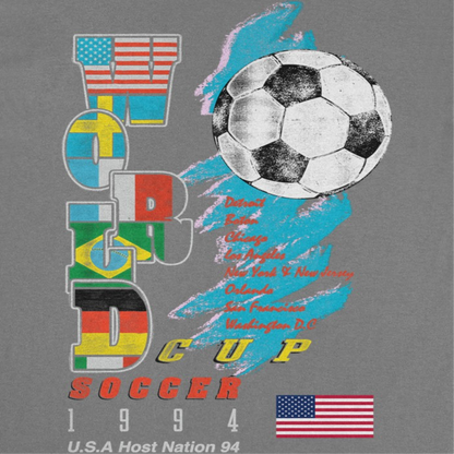 Toffs Retro Soccer Futbol World Soccer Cup Mens T Shirt Charcoal Officially Licensed