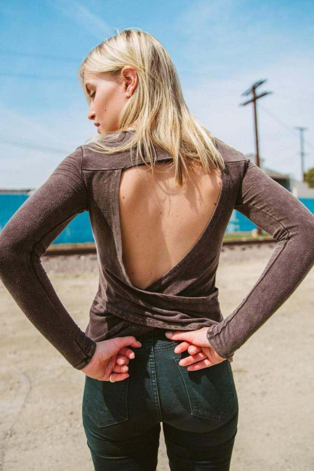 Peekaboo Wrap Top Open Back Shirt