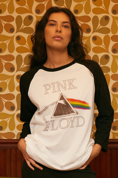 Pink Floyd Womens Long Sleeve Baseball Tee Shirt White