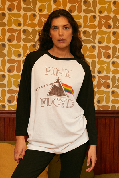 Pink Floyd Womens Long Sleeve Baseball Tee Shirt White