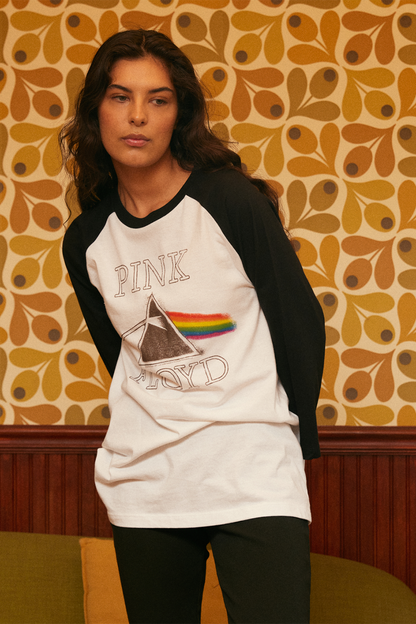 Pink Floyd Womens Long Sleeve Baseball Tee Shirt White