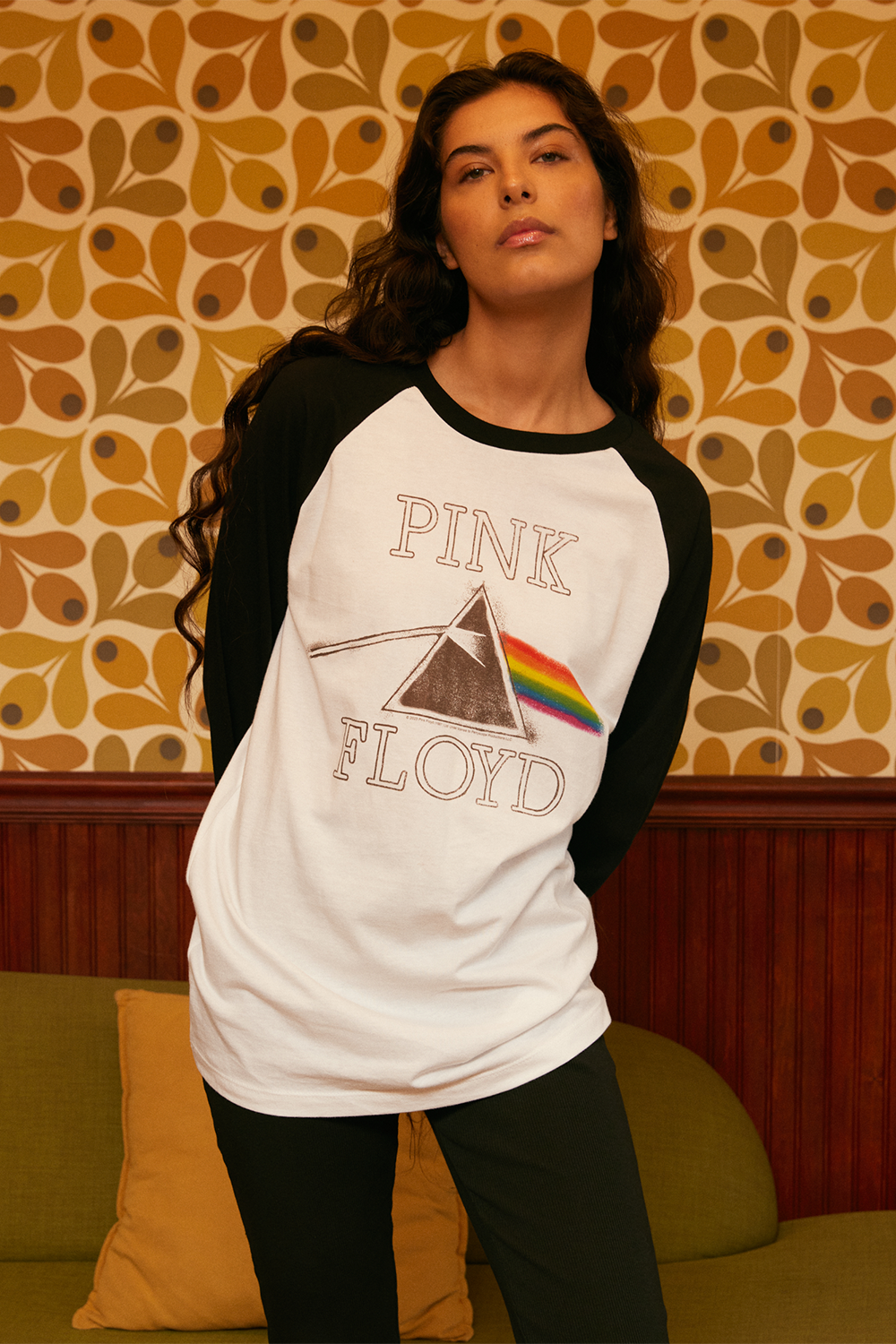 Pink Floyd Womens Long Sleeve Baseball Tee Shirt White