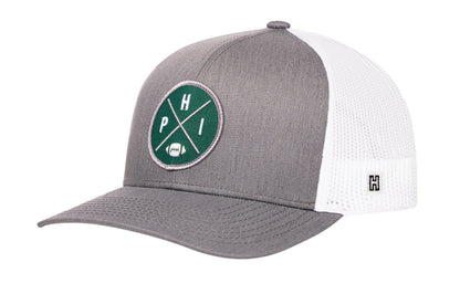 Philadelphia Trucker Hat  |  Black PHI X Football Snapback