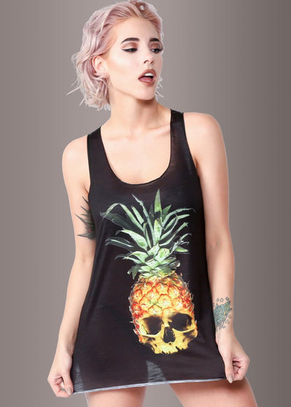 Pina Skulllada Pineapple Skull Loose Fit Tank Top