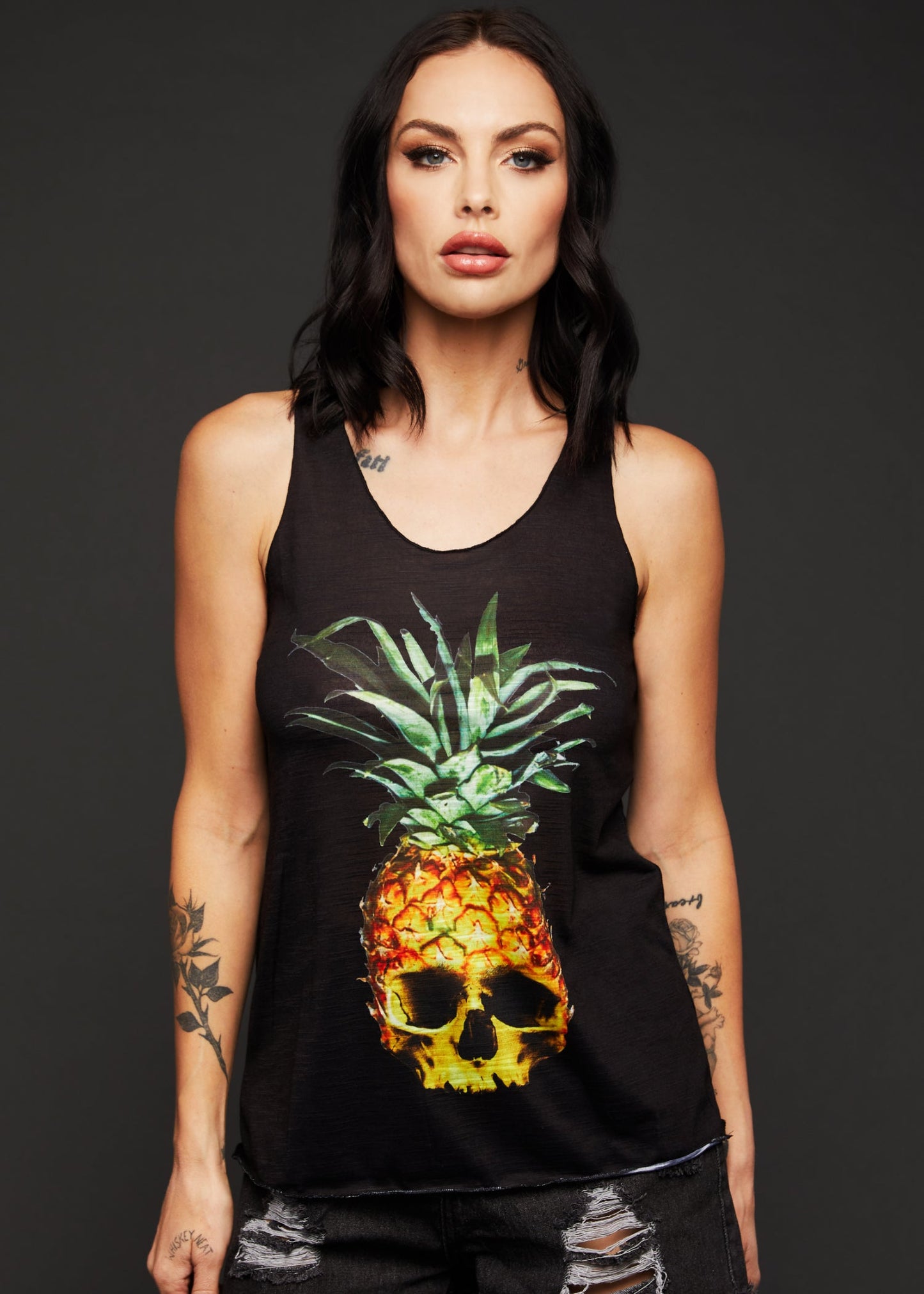 Pina Skulllada Pineapple Skull Loose Fit Tank Top