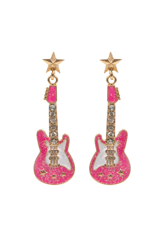 Pink Electric Guitar Earrings