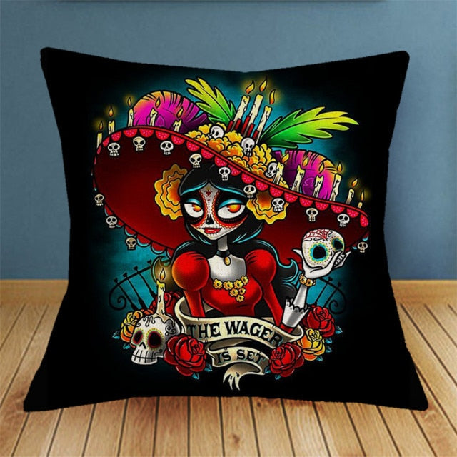 Scary Skull Printed Cushion Cover