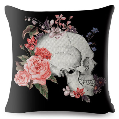 Flower Skull Print Cushion Covers