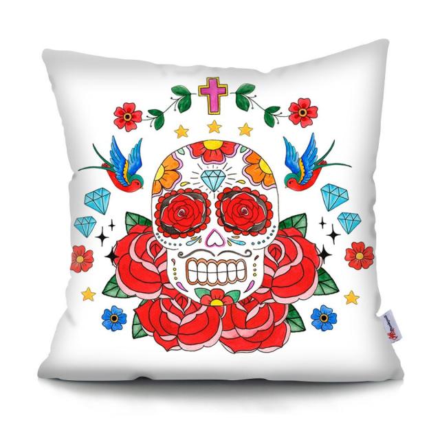 Skull Head Flowers Print Cushion Cover Throw Pillows Covers