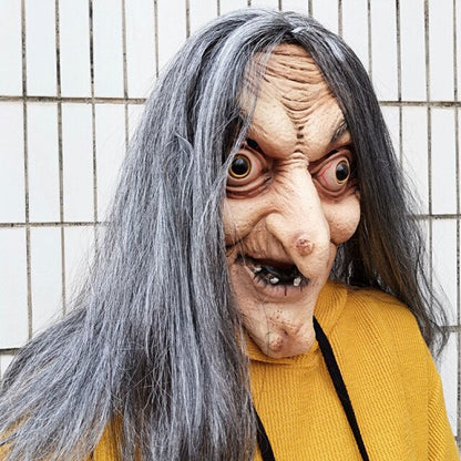 Scary Old Witch Mask Latex with Hair Halloween
