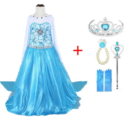 Princess Girls Elsa Cosplay Halloween Dress