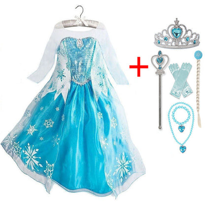Princess Girls Elsa Cosplay Halloween Dress