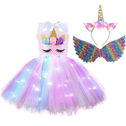 Christmas Unicorn Tutu Dress with LED Light Wings