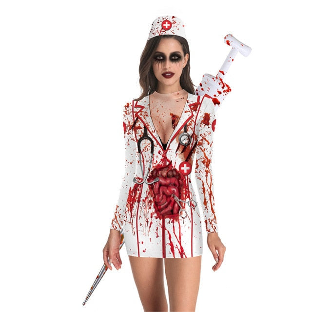 Horror Bloody Nurse Skull Costume