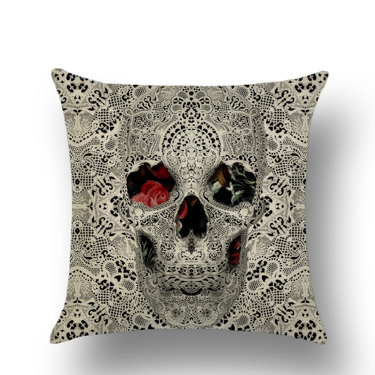 Skull Printed Linen Pillowcase For Halloween