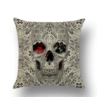 Skull Printed Linen Pillowcase For Halloween