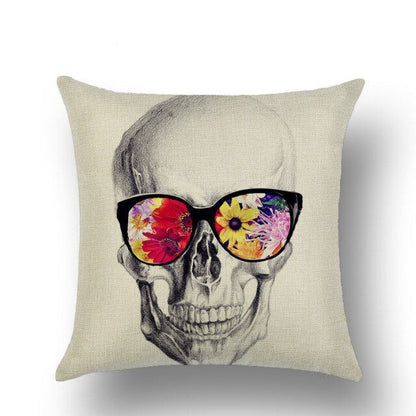 Skull Printed Linen Pillowcase For Halloween