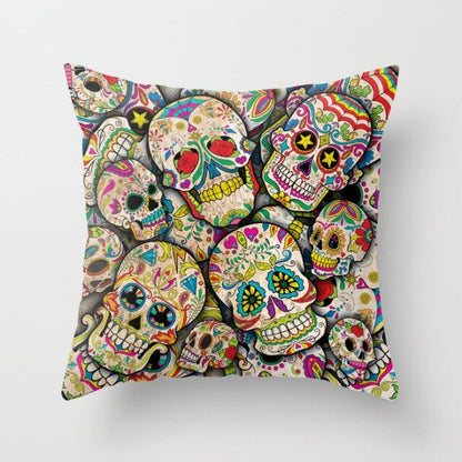 Skull Printed Linen Pillowcase For Halloween