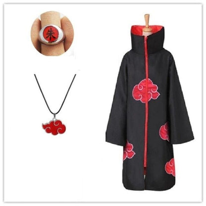 Akatsuki Costume3Pcs with Headband and Ring  Akatsuki Halloween Cloak Cape Itachi Robe Cosplay Anime Costume with Konoha Bandeau
