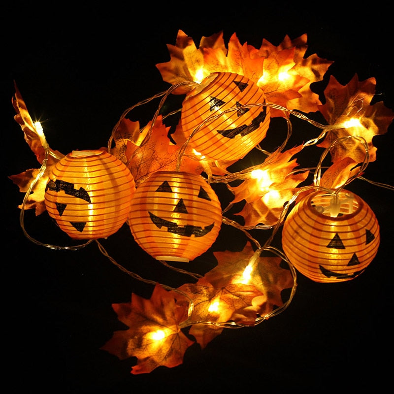 Maple Leaf And Pumpkin String Lights For Halloween