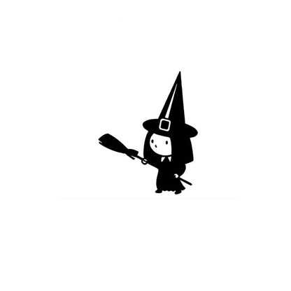 Scary Halloween Witch Flying on Broom Decals