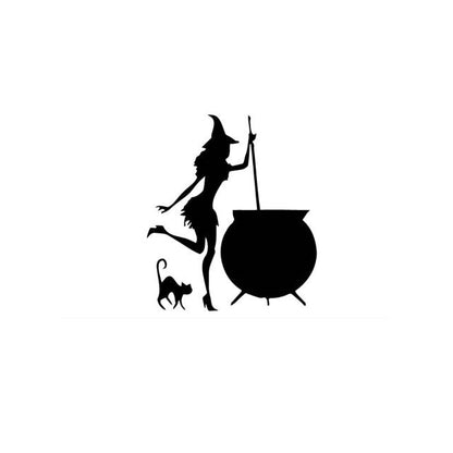 Scary Halloween Witch Flying on Broom Decals
