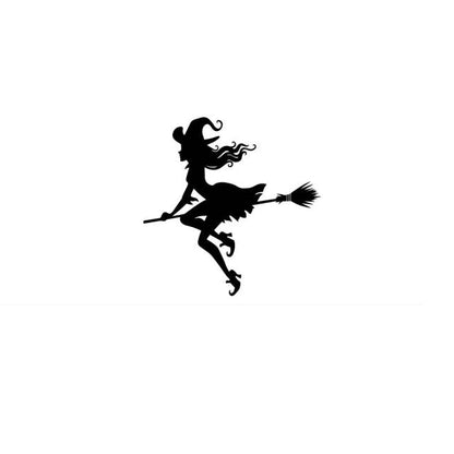 Scary Halloween Witch Flying on Broom Decals