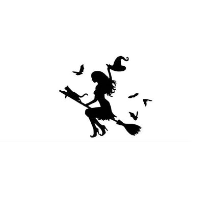 Scary Halloween Witch Flying on Broom Decals