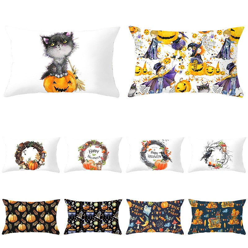 Decorative Halloween Pumpkin Wreath Cushion Cover