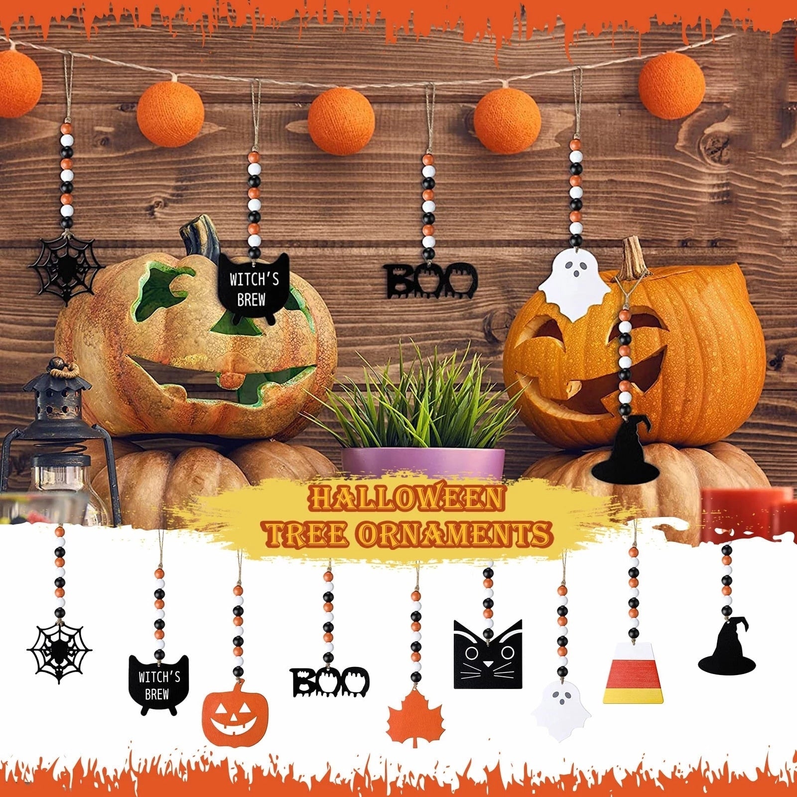 Wooden Bead Wood Chip Pendant Halloween Party Decor
