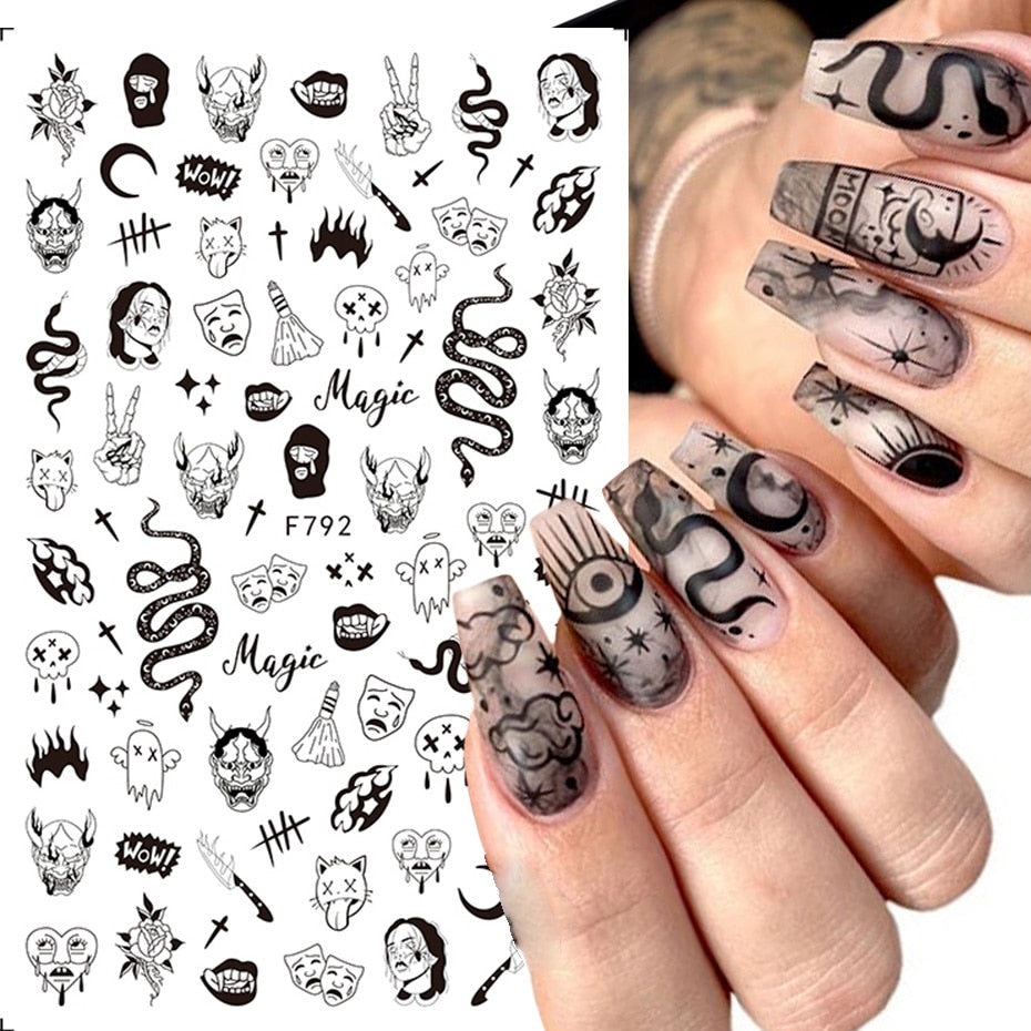 Black Scary Nail Art Sticker For Halloween